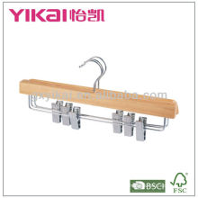 natural color wooden skirt hanger with metal clips